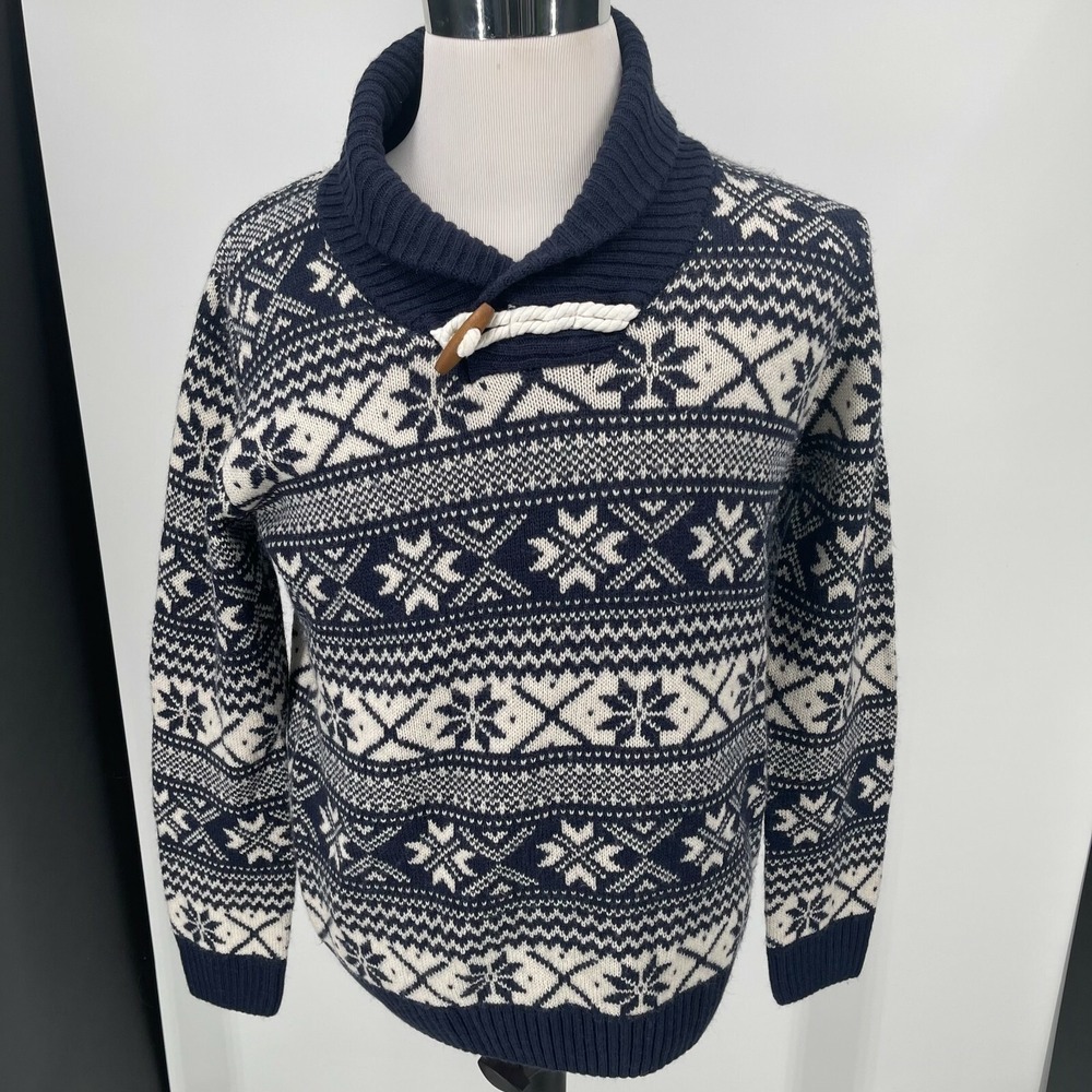 of all threads Pullover Sweater MENS Navy Blue White Wool Blend SIZE MEDIUM